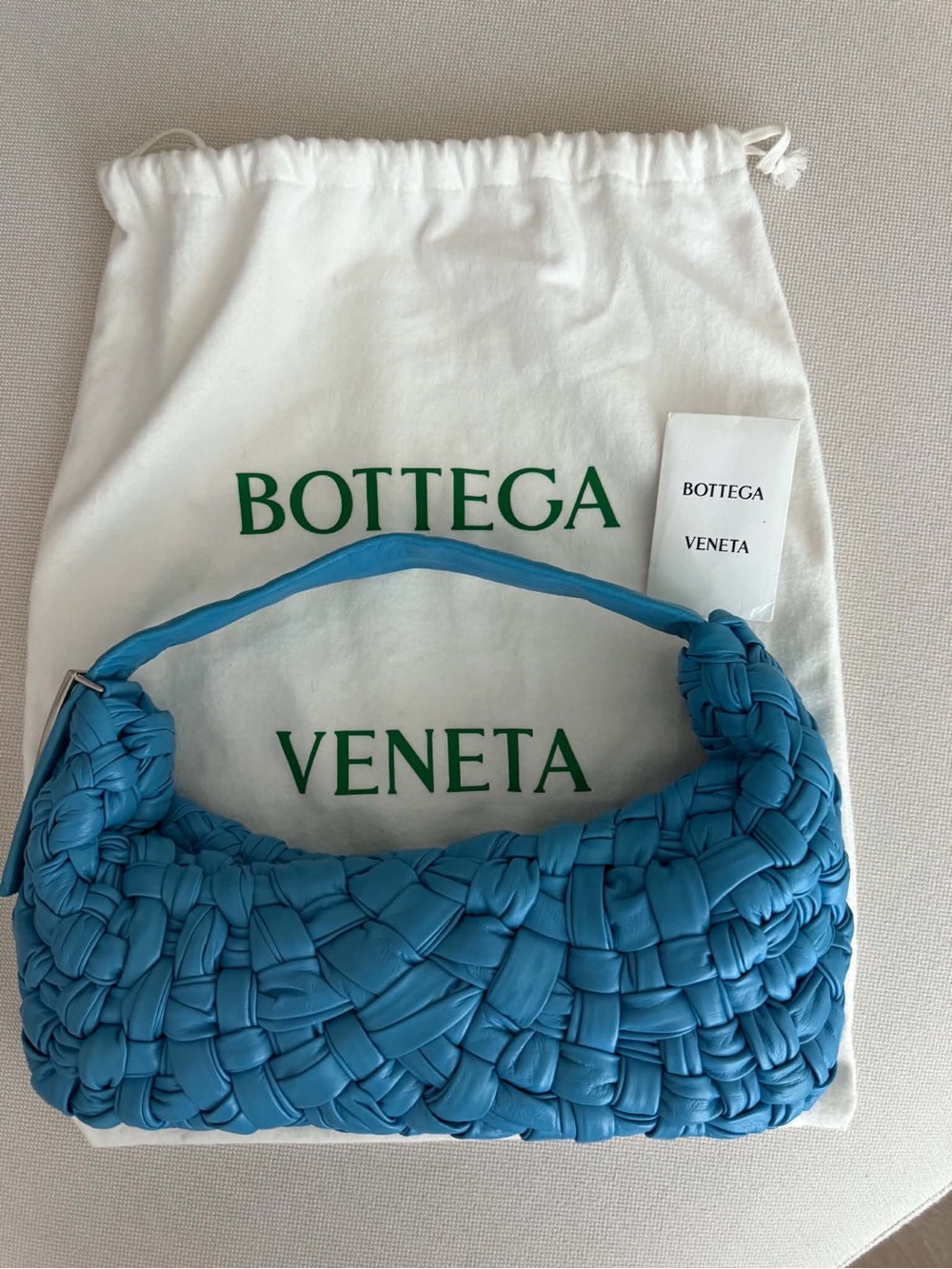 Bottega Veneta Intrecciato Banana Shoulder Bag in Blue